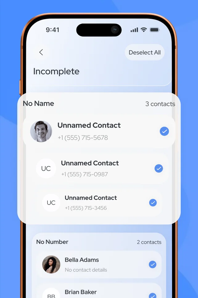 Incomplete contacts list ready to clean